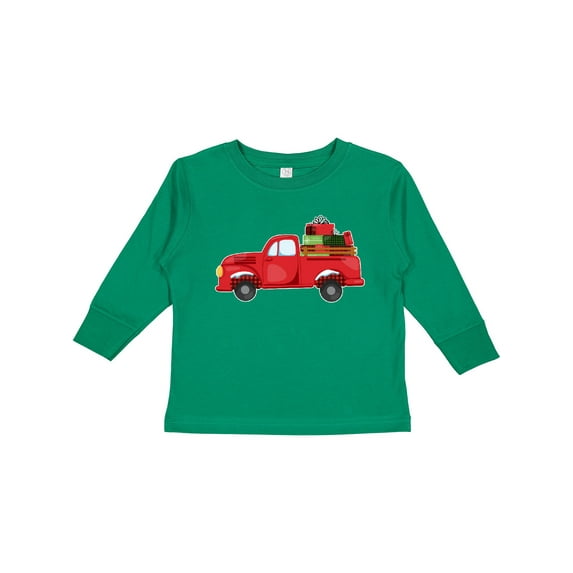 Inktastic Christmas Red Vintage Truck with Presents Boys or Girls Long Sleeve Toddler T-Shirt