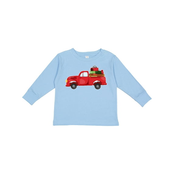 Inktastic Christmas Red Vintage Truck with Presents Boys or Girls Long Sleeve Toddler T-Shirt