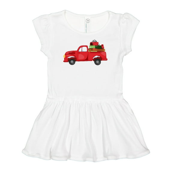 Inktastic Christmas Red Vintage Truck with Presents Girls Baby Dress