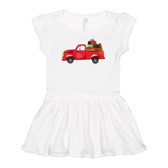 Inktastic Christmas Red Vintage Truck with Presents Girls Baby Dress