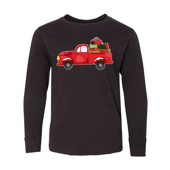 Inktastic Christmas Red Vintage Truck with Presents Long Sleeve Youth T-Shirt