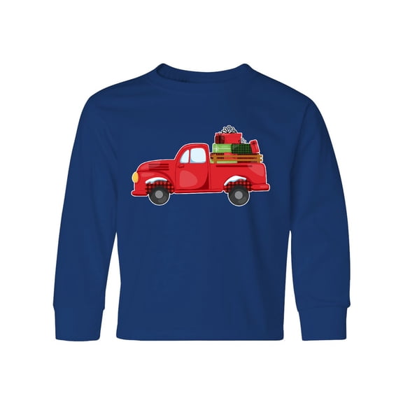Inktastic Christmas Red Vintage Truck with Presents Long Sleeve Youth T-Shirt