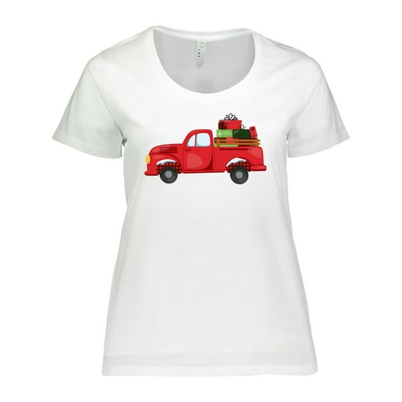 Inktastic Christmas Red Vintage Truck with Presents Women's Plus Size T-Shirt