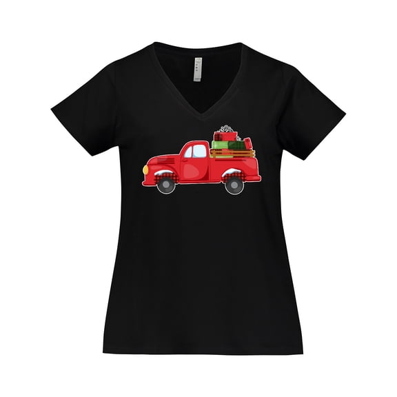 Inktastic Christmas Red Vintage Truck with Presents Women's Plus Size V-Neck T-Shirt