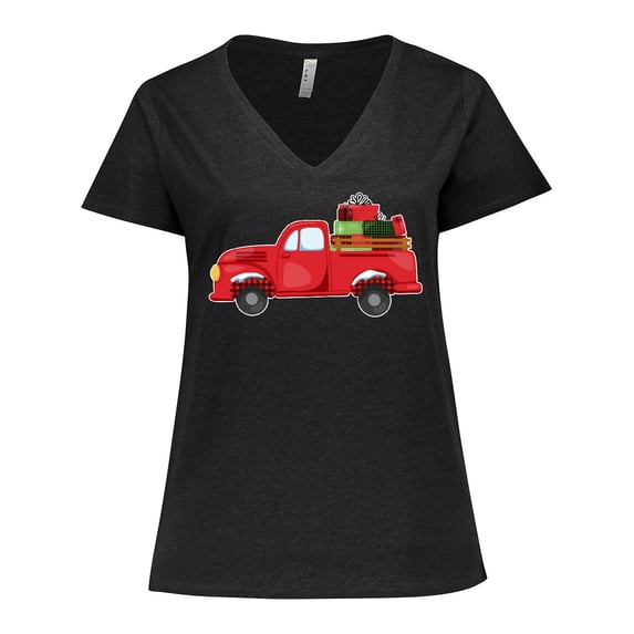 Inktastic Christmas Red Vintage Truck with Presents Women's Plus Size V-Neck T-Shirt