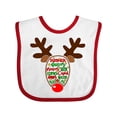 thumbnail image 1 of Inktastic Christmas Reindeer Face with Names and Red Nose Boys or Girls Baby Bib, 1 of 4