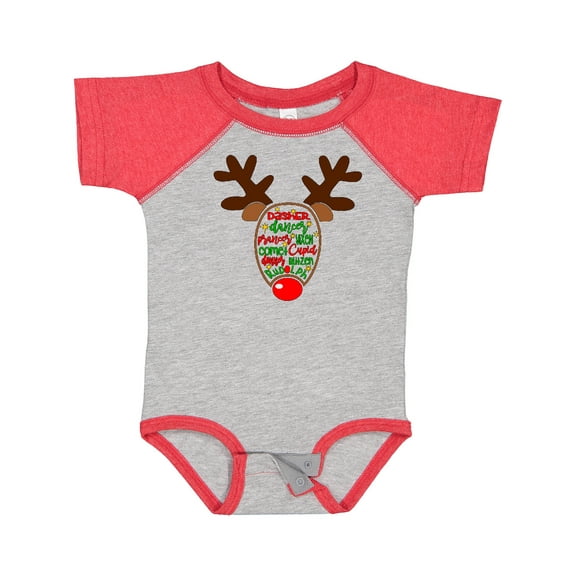 Inktastic Christmas Reindeer Face with Names and Red Nose Boys or Girls Baby Bodysuit