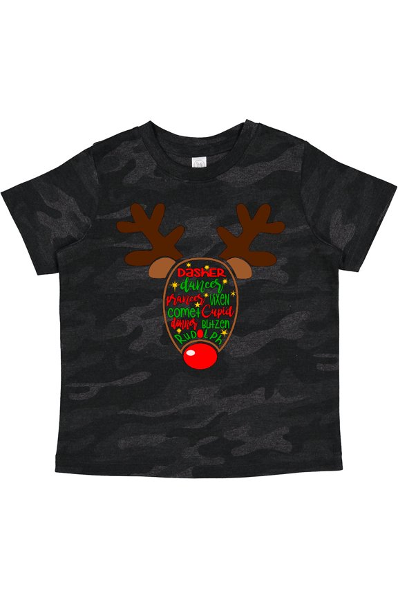 Christmas Reindeer Face with Names and Red Nose Boys or Girls Toddler T-Shirt