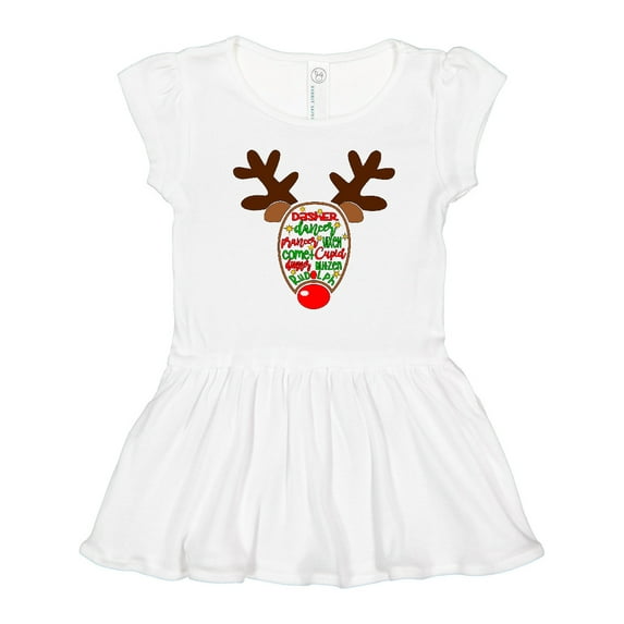 Inktastic Christmas Reindeer Face with Names and Red Nose Girls Toddler Dress