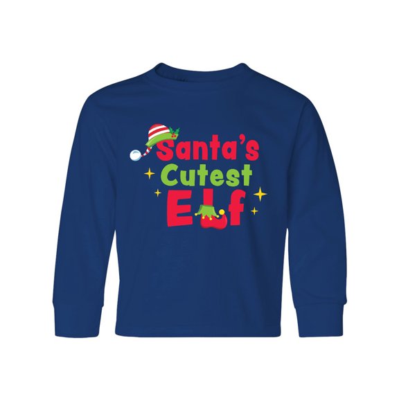 Inktastic Christmas Santa's Cutest Elf Long Sleeve Youth T-Shirt
