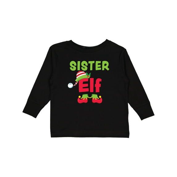 Inktastic Christmas Sister Elf Girls Long Sleeve Toddler T-Shirt
