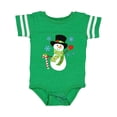 thumbnail image 1 of Inktastic Christmas Snowman in Top Hat with Candy Cane Boys or Girls Baby Bodysuit, 1 of 5