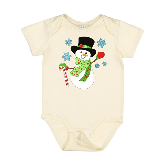 Inktastic Christmas Snowman in Top Hat with Candy Cane Boys or Girls Baby Bodysuit