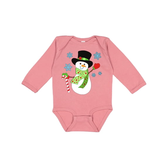 Inktastic Christmas Snowman in Top Hat with Candy Cane Boys or Girls Long Sleeve Baby Bodysuit