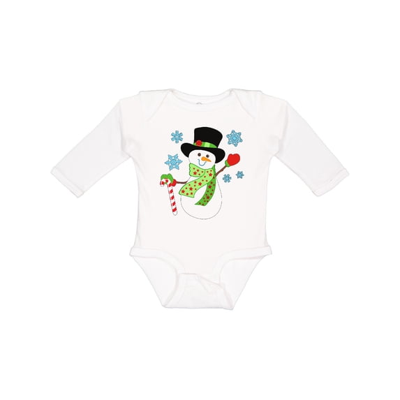 Inktastic Christmas Snowman in Top Hat with Candy Cane Boys or Girls Long Sleeve Baby Bodysuit
