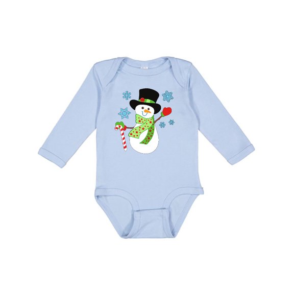 Inktastic Christmas Snowman in Top Hat with Candy Cane Boys or Girls Long Sleeve Baby Bodysuit