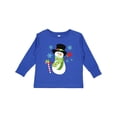 thumbnail image 1 of Inktastic Christmas Snowman in Top Hat with Candy Cane Boys or Girls Long Sleeve Toddler T-Shirt, 1 of 5