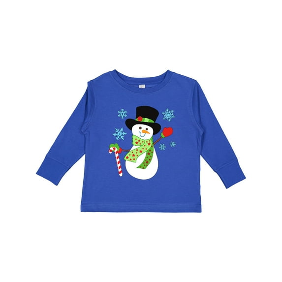 Inktastic Christmas Snowman in Top Hat with Candy Cane Boys or Girls Long Sleeve Toddler T-Shirt