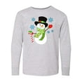 thumbnail image 1 of Inktastic Christmas Snowman in Top Hat with Candy Cane Long Sleeve Youth T-Shirt, 1 of 5