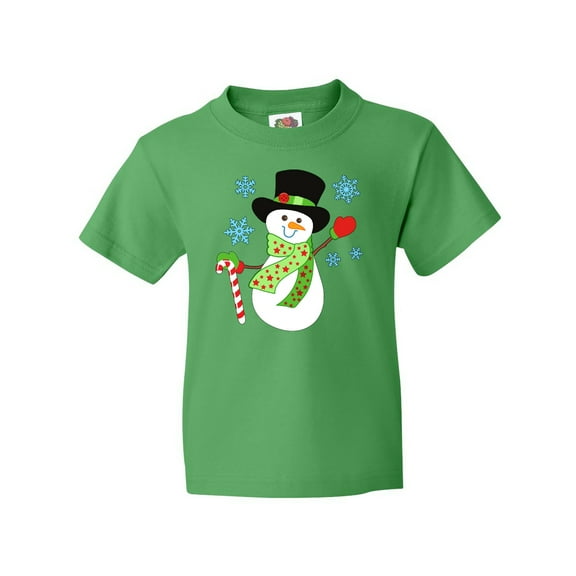 Inktastic Christmas Snowman in Top Hat with Candy Cane Youth T-Shirt