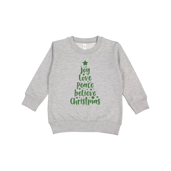 Inktastic Christmas Tree, Joy Love Peace Believe, Stars, Typography Toddler Sweatshirt
