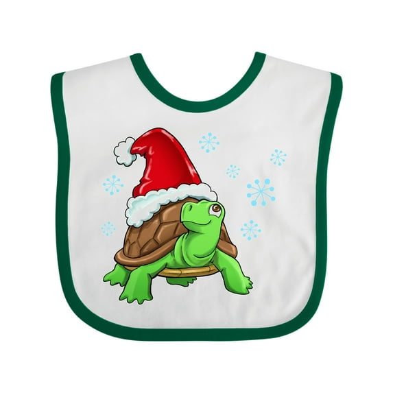 Inktastic Christmas Turtle in with Santa Hat and Snowflakes Boys or Girls Baby Bib