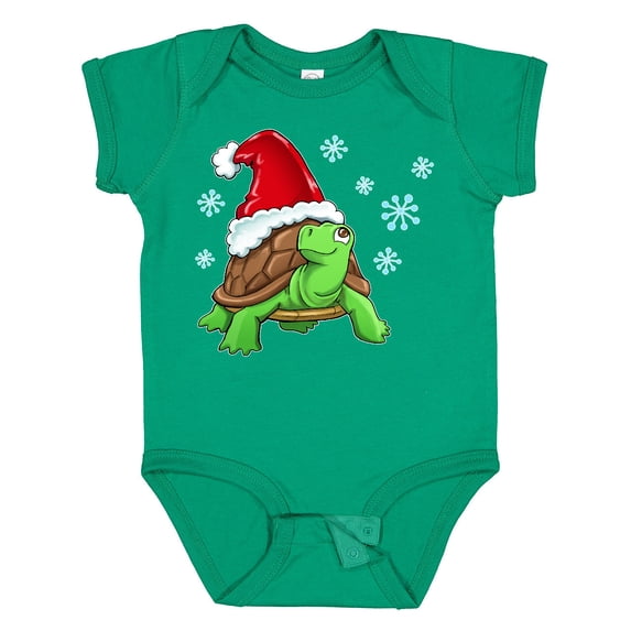 Inktastic Christmas Turtle in with Santa Hat and Snowflakes Boys or Girls Baby Bodysuit