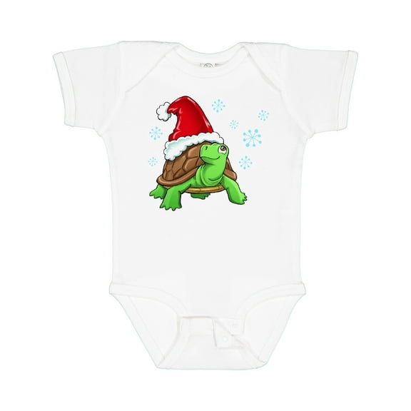 Inktastic Christmas Turtle in with Santa Hat and Snowflakes Boys or Girls Baby Bodysuit