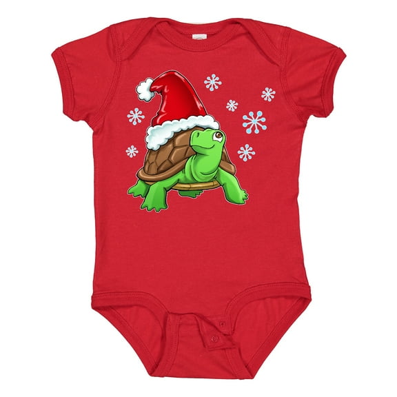 Inktastic Christmas Turtle in with Santa Hat and Snowflakes Boys or Girls Baby Bodysuit