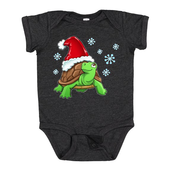 Inktastic Christmas Turtle in with Santa Hat and Snowflakes Boys or Girls Baby Bodysuit