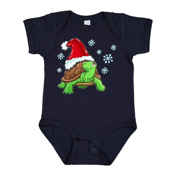 Inktastic Christmas Turtle in with Santa Hat and Snowflakes Boys or Girls Baby Bodysuit