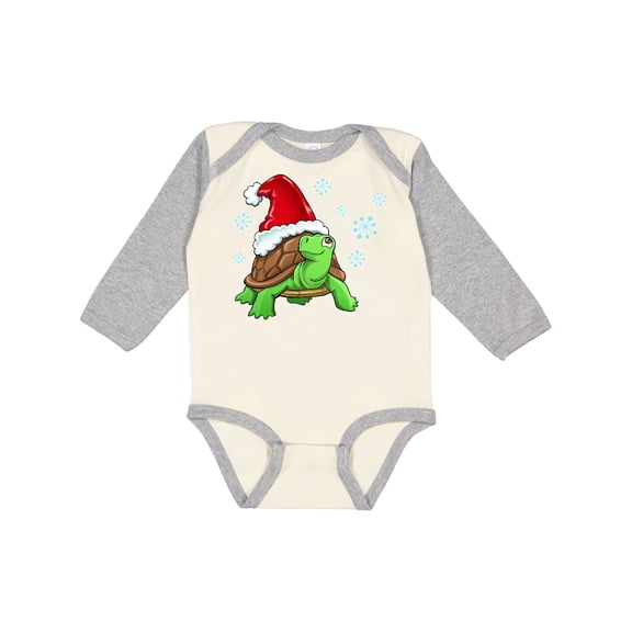 Inktastic Christmas Turtle in with Santa Hat and Snowflakes Boys or Girls Long Sleeve Baby Bodysuit