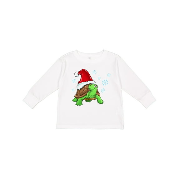 Inktastic Christmas Turtle in with Santa Hat and Snowflakes Boys or Girls Long Sleeve Toddler T-Shirt