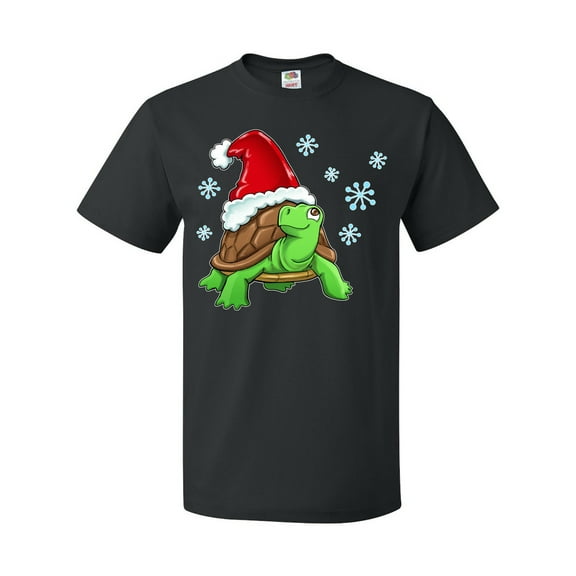 Inktastic Christmas Turtle in with Santa Hat and Snowflakes T-Shirt