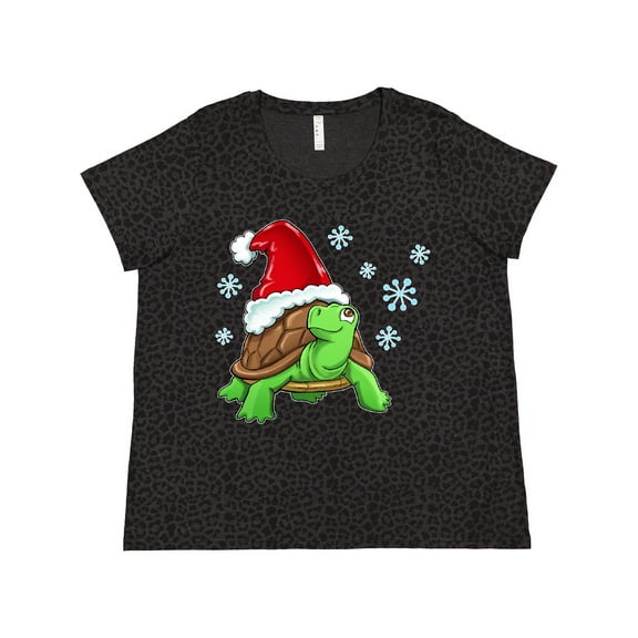 Inktastic Christmas Turtle in with Santa Hat and Snowflakes Women's Plus Size T-Shirt