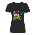 thumbnail image 1 of Inktastic Christmas Turtle in with Santa Hat and Snowflakes Women's V-Neck T-Shirt, 1 of 5