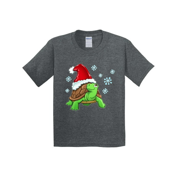 Inktastic Christmas Turtle in with Santa Hat and Snowflakes Youth T-Shirt