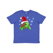 Inktastic Christmas Turtle in with Santa Hat and Snowflakes Youth T-Shirt