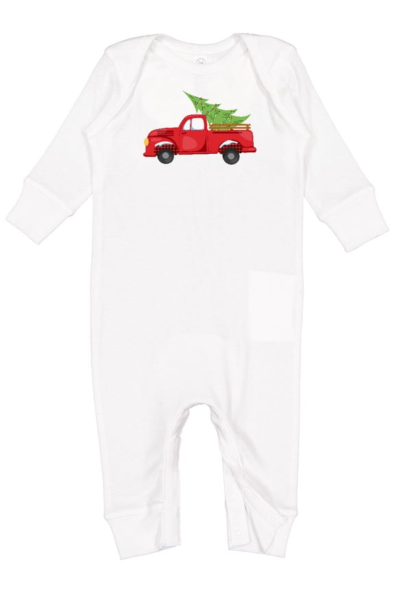 Christmas Vintage Truck with Christmas Tree Baby Romper Coveralls