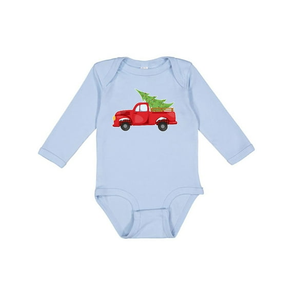 Inktastic Christmas Vintage Truck with Christmas Tree Boys or Girls Long Sleeve Baby Bodysuit