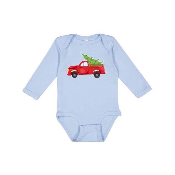 Inktastic Christmas Vintage Truck with Christmas Tree Boys or Girls Long Sleeve Baby Bodysuit