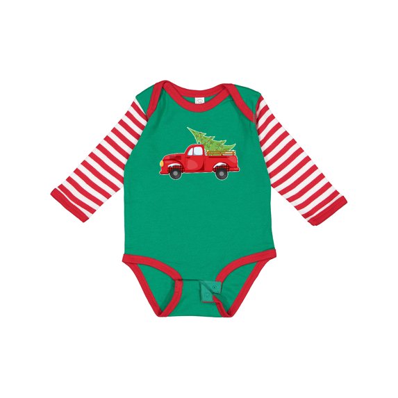 Inktastic Christmas Vintage Truck with Christmas Tree Boys or Girls Long Sleeve Baby Bodysuit
