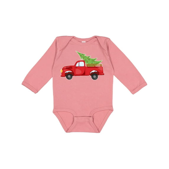 Inktastic Christmas Vintage Truck with Christmas Tree Boys or Girls Long Sleeve Baby Bodysuit