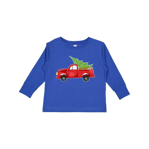 Inktastic Christmas Vintage Truck with Christmas Tree Boys or Girls Long Sleeve Toddler T-Shirt