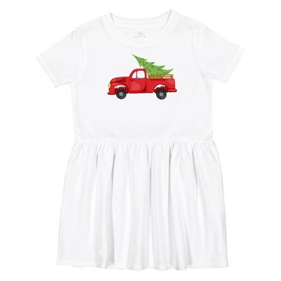 Inktastic Christmas Vintage Truck with Christmas Tree Girls Toddler Dress