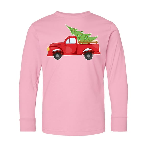 Inktastic Christmas Vintage Truck with Christmas Tree Long Sleeve Youth T-Shirt