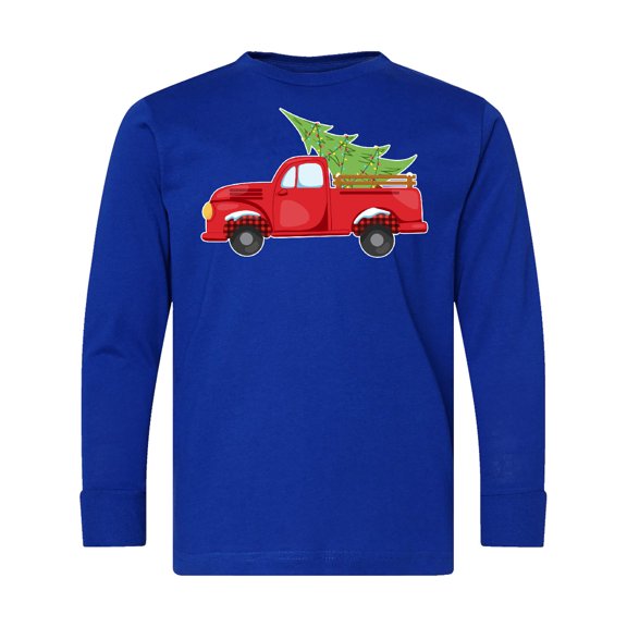 Inktastic Christmas Vintage Truck with Christmas Tree Long Sleeve Youth T-Shirt