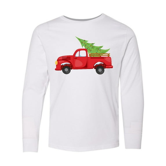 Inktastic Christmas Vintage Truck with Christmas Tree Long Sleeve Youth T-Shirt