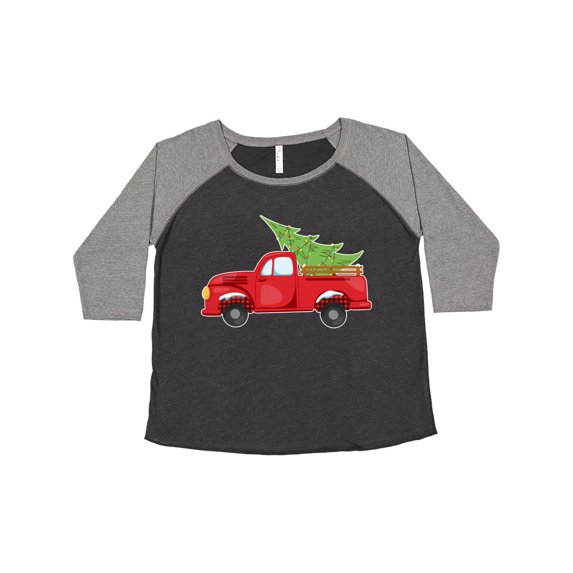 Inktastic Christmas Vintage Truck with Christmas Tree Women's Plus Size T-Shirt