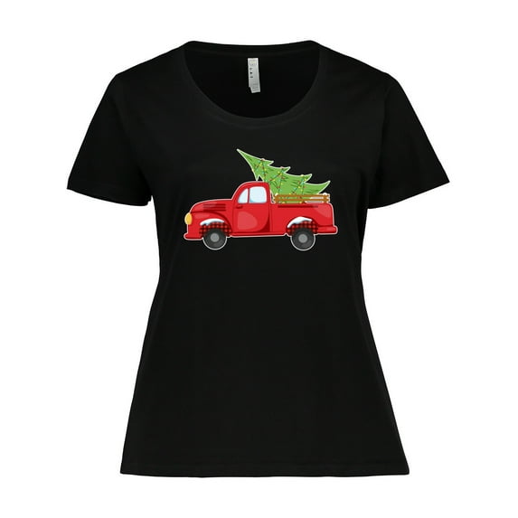 Inktastic Christmas Vintage Truck with Christmas Tree Women's Plus Size T-Shirt
